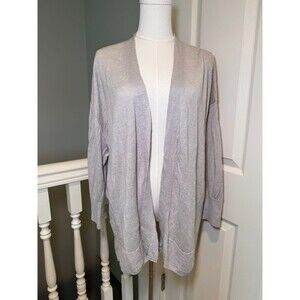 MUJI Womens 100% Linen Open Front Cardigan Gray M/L Lightweight Knit Sweater